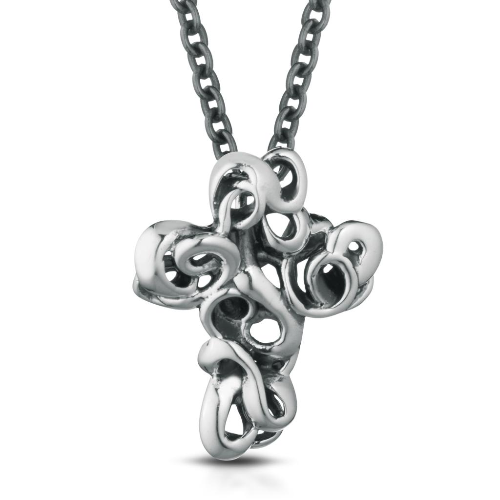  Collana brunita lunga 50cm con croce ricamata in argento 925 - MARESCA OFFICINE ORAFE