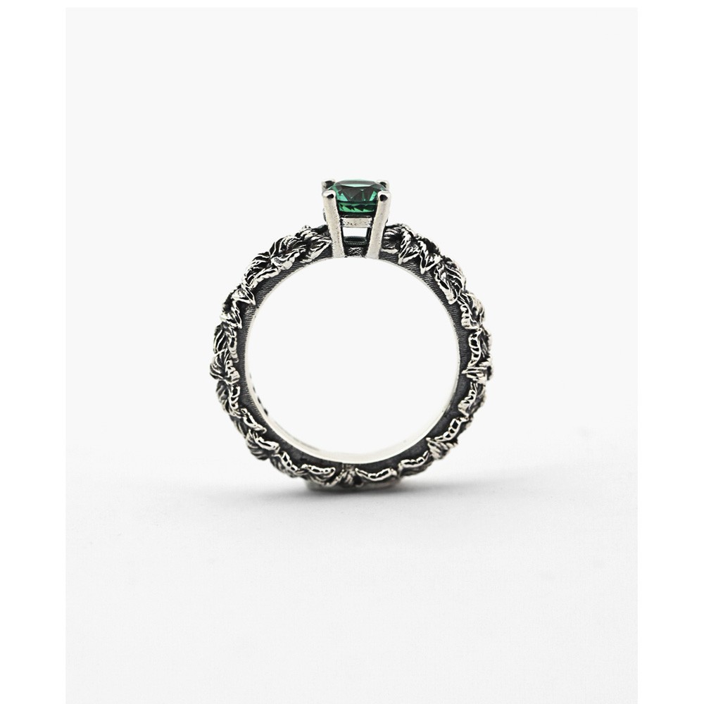  Nove25 burnished silver green zircon leaf solitaire ring - NOVE25