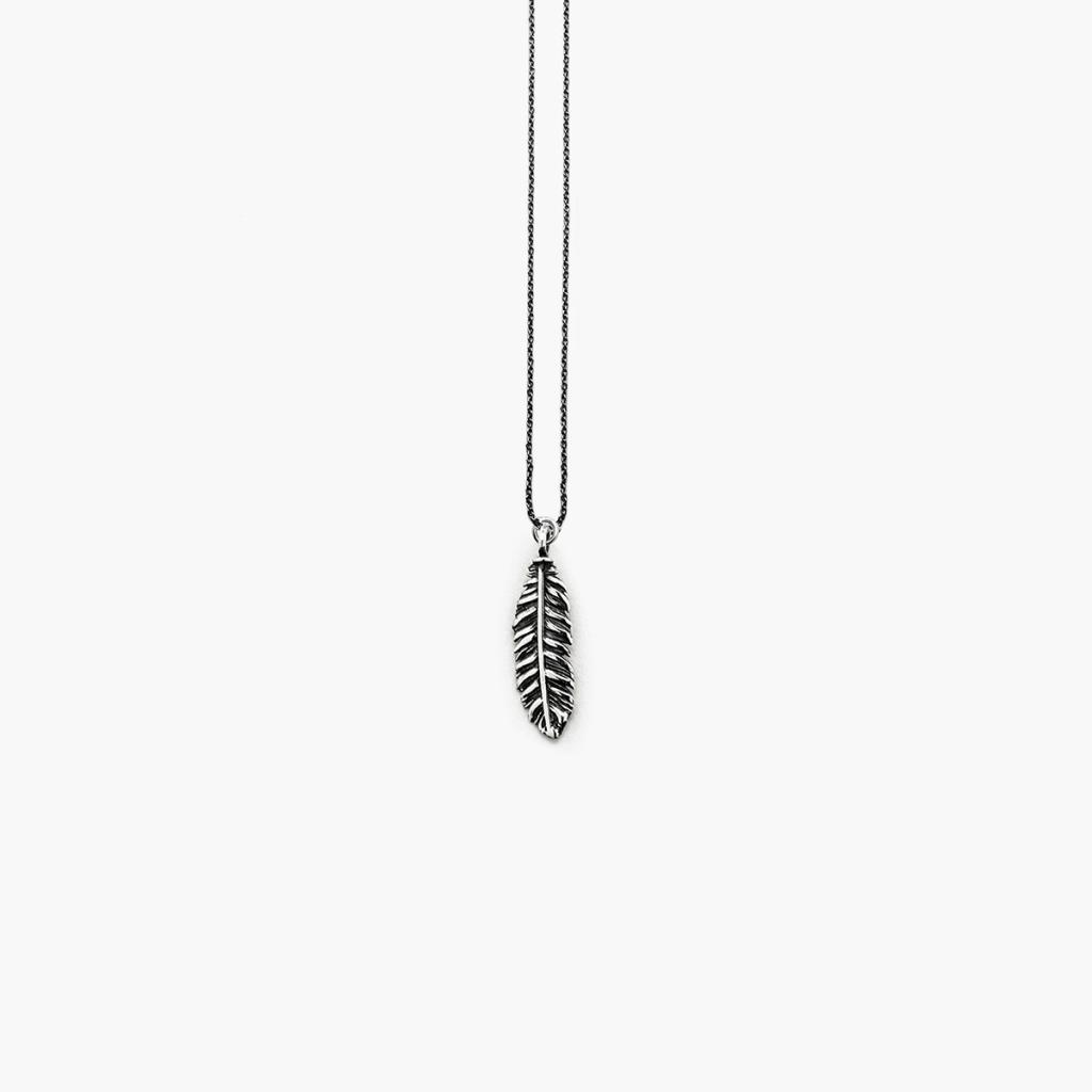 Necklace with feather pendant F040 L70 burnished 925 silver - NOVE25