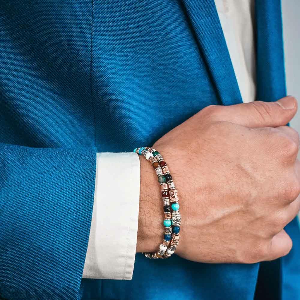  Siena men's bracelet in silver and natural stones 19+3 cm - MARIA CRISTINA STERLING