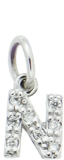 Ciondolo iniziale N stampatello h 5,30mm oro bianco diamanti - CICALA