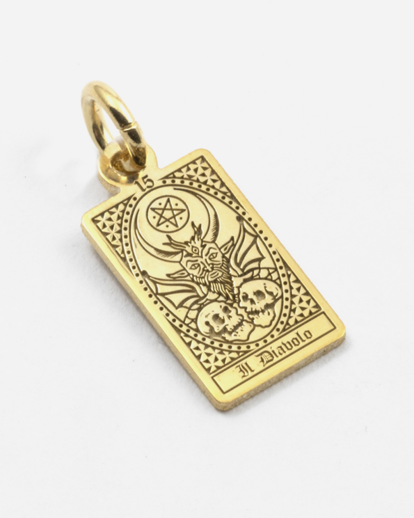 Ciondolo Carta Tarocchi Il Diavolo in argento dorato Grande