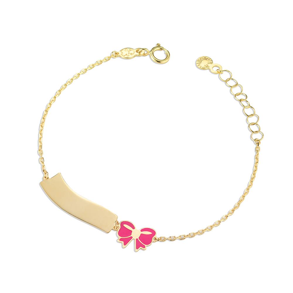 Bracciale con piastrina e fiocchetto rosa in oro giallo 18kt di lebebe