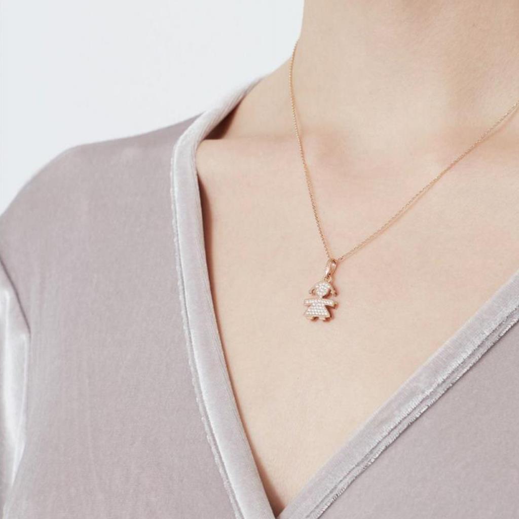  Collana leBebe LBB452 sagoma bimba oro rosa diamanti ct 0,22 - LE BEBE