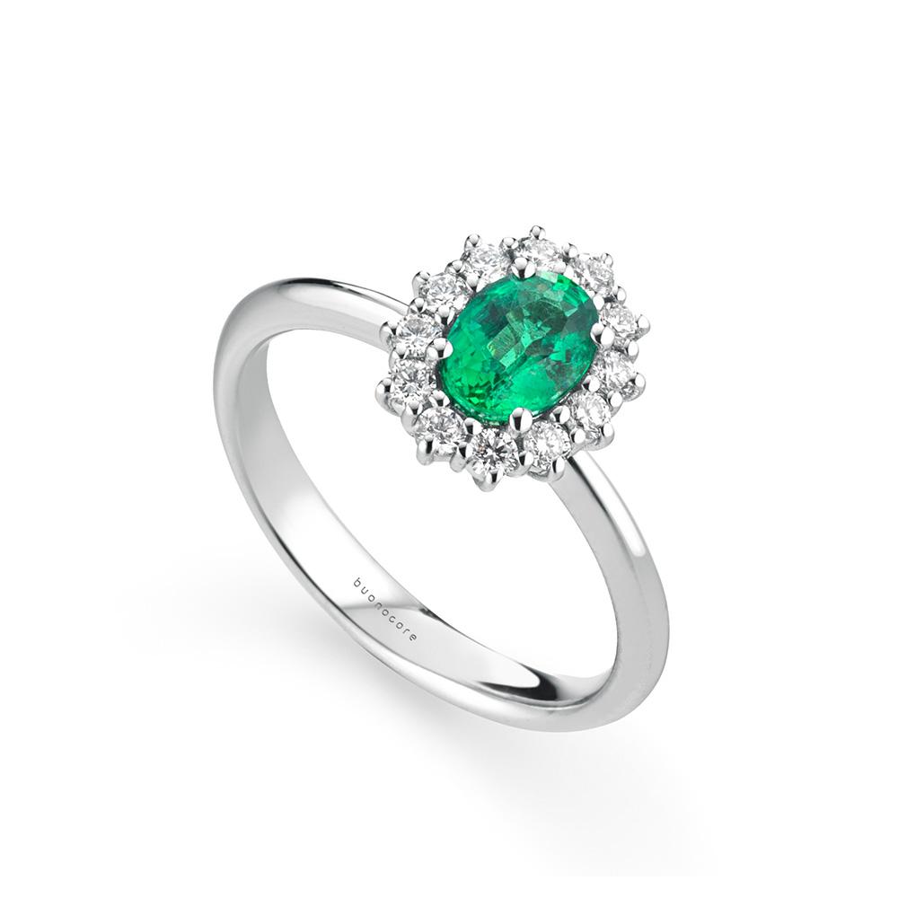 White gold ring emerald 0.77ct and diamonds 0.25ct - BUONOCORE
