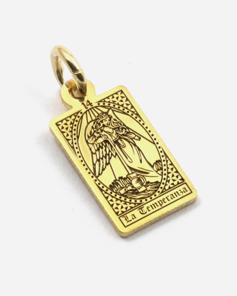 Ciondolo Carta Tarocchi La Temperanza in argento dorato Grande