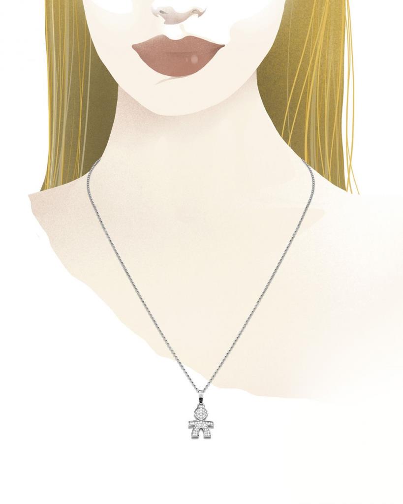  Collana leBebe LBB151 sagoma bimbo oro bianco diamanti ct 0,22 - LE BEBE