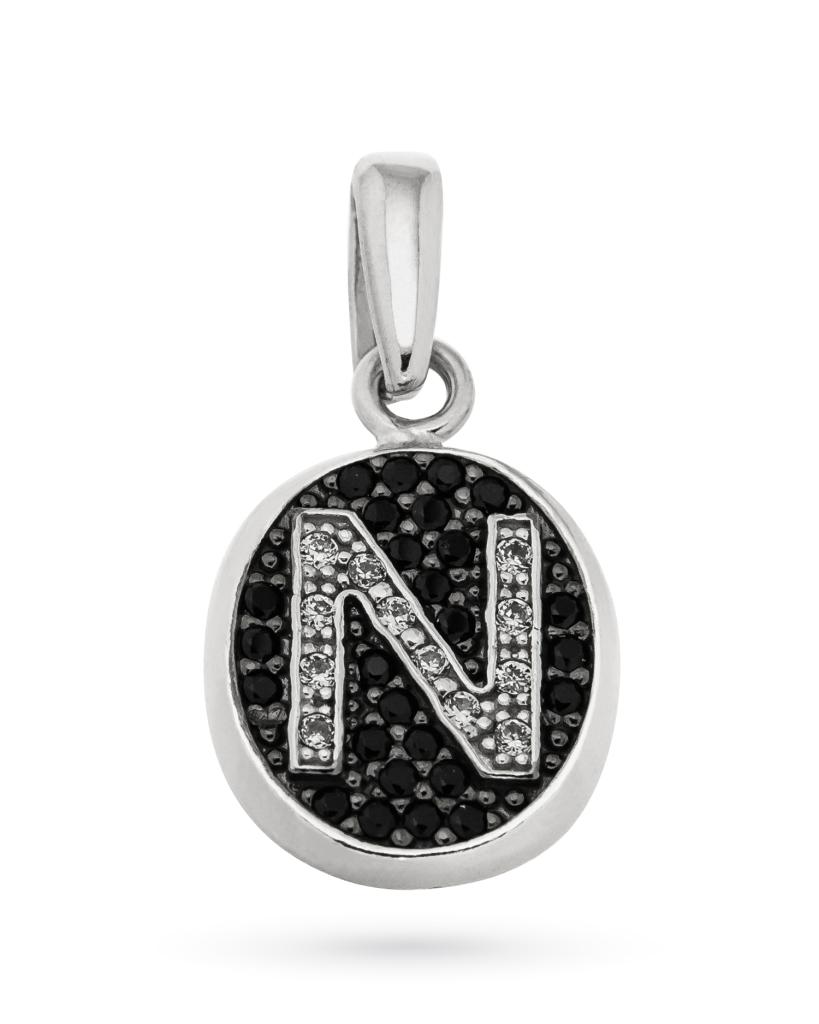 Ciondolo iniziale lettera alfabeto N in argento e zirconi - LUSSO ITALIANO