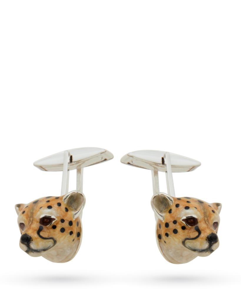 Gemelli in argento con teste di ghepardo smaltate - SATURNO