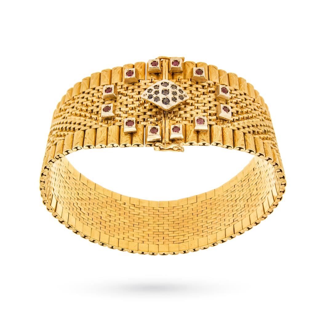 Semi-rigid vintage bracelet in gold, rubies and sapphires - 