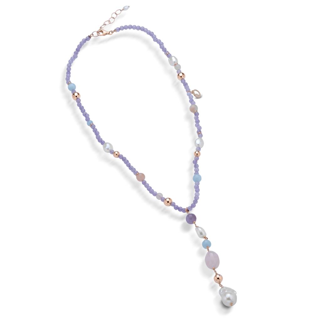 Lavender jade necklace with pearls, beryl and pink silver - LELUNE