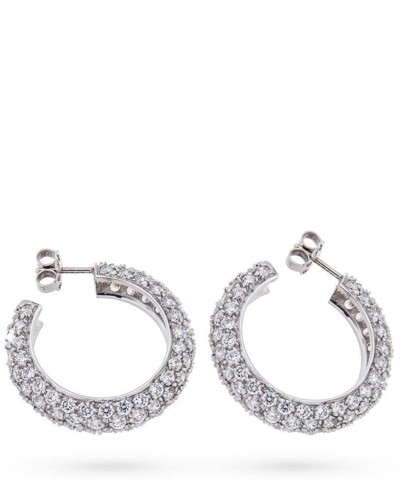 18kt white gold hoop earings with brilliant cut white zirconia - UNBRANDED
