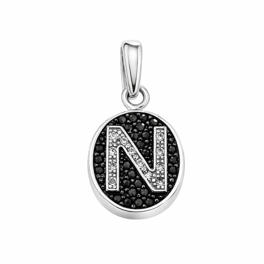 925 sterling silver charm with alphabet letter N of zirconia - LUSSO ITALIANO