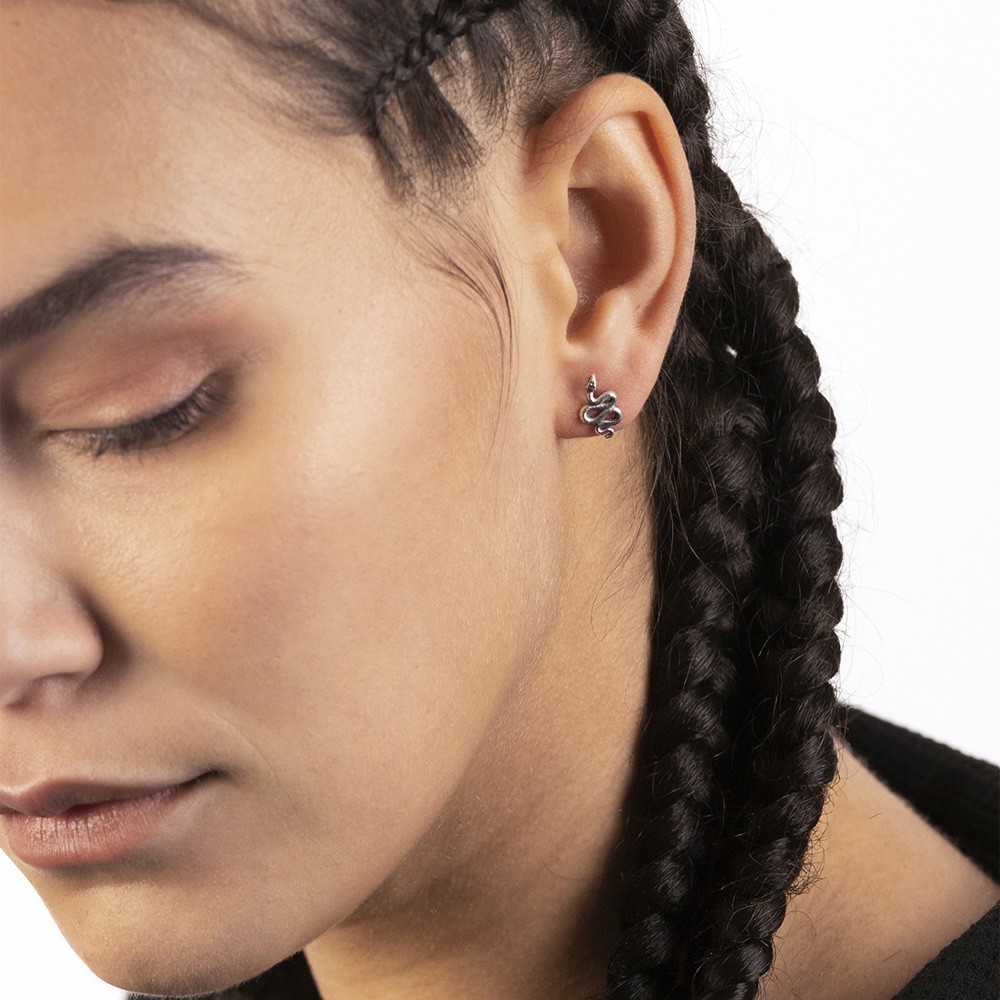 Single snake earring in burnished 925 silver - NOVE25