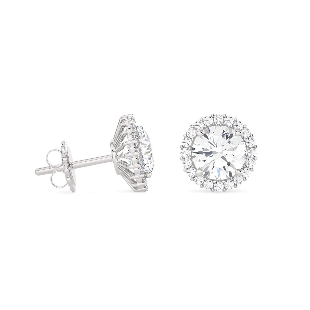 Orecchini Oro Bianco Diamante 2 Carati Lab-Grown E Contorno - AMA