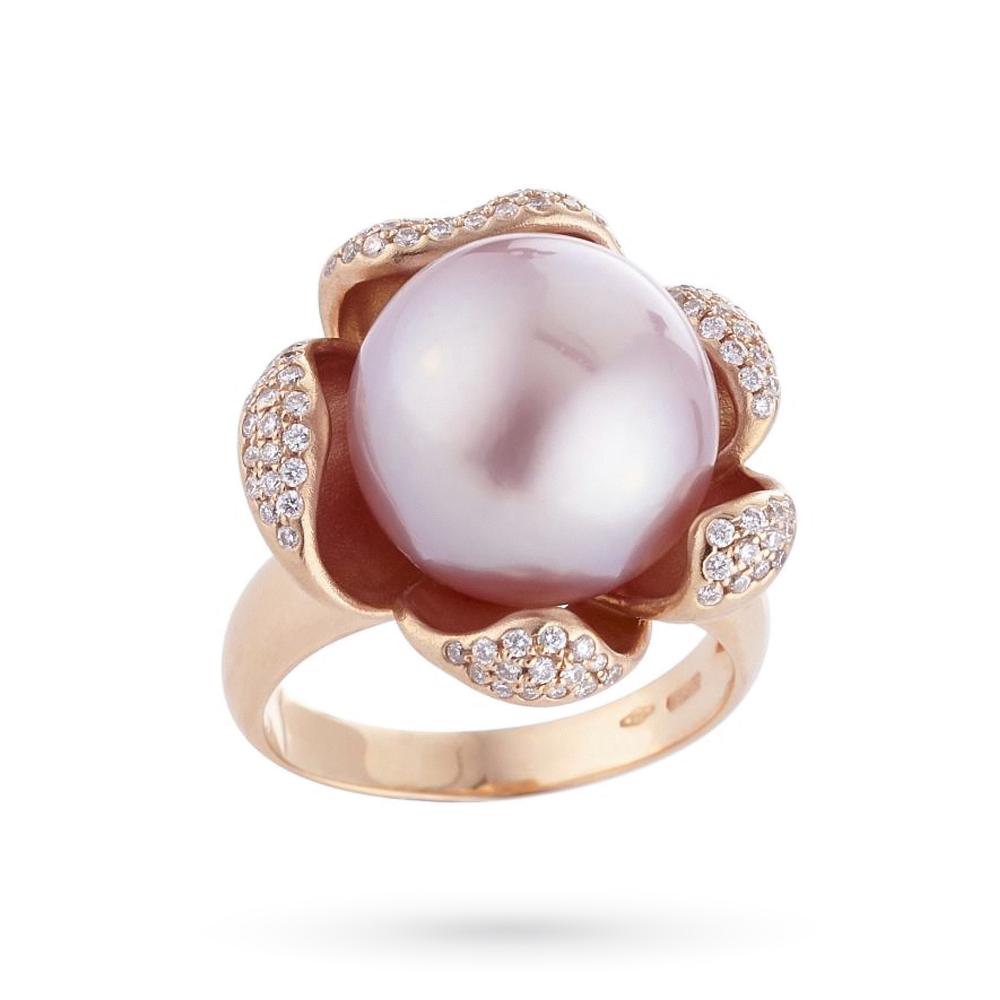 18kt rose gold ring with pink pearl and diamonds - COSCIA
