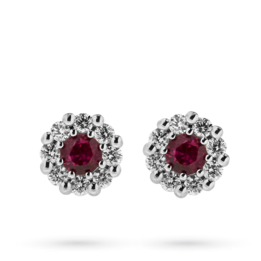 18kt white gold earrings with 0,23ct ruby and diamonds 0,20ct - CICALA