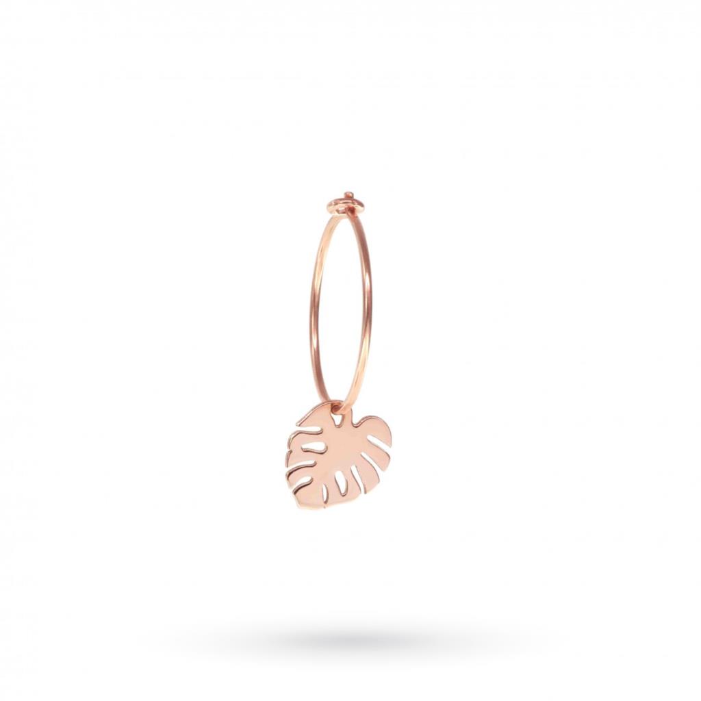 Single hoop earring with monstera leaf in 925 silver rose gold plated - MAMAN ET SOPHIE