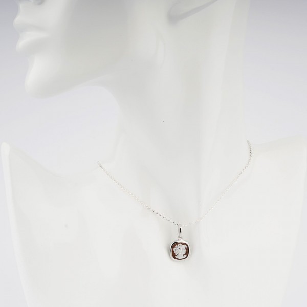  Square silver pendant with face cameo - CAMEO ITALIANO