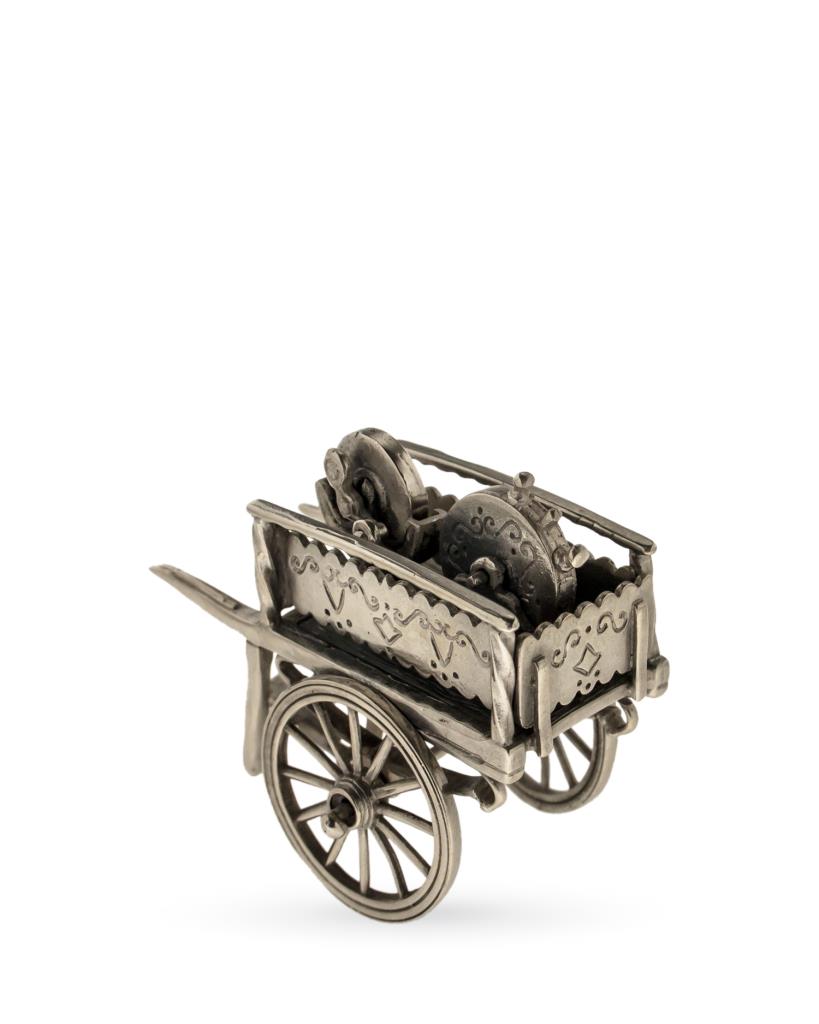 Carretto dell&#039;arrotino soprammobile in argento 925 - LUSSO ITALIANO