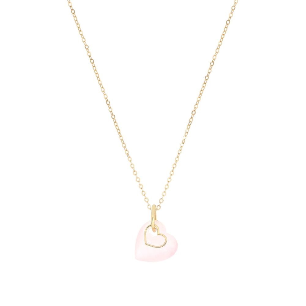 Collana con Cuore Oro 18kt Quarzo Rosa - MAMAN ET SOPHIE
