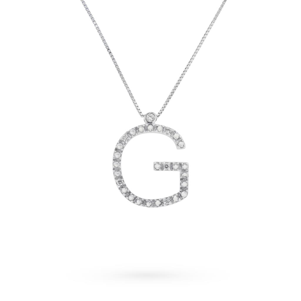 Collana veneziana oro bianco lettera G con diamanti 0,03ct - LUSSO ITALIANO