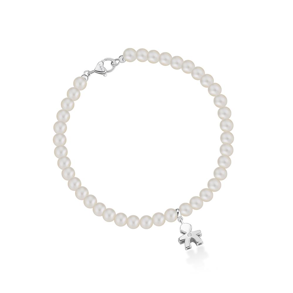 Bracelet 4,5-5 mm pearls boy 9 kt white gold diamond - LE BEBE