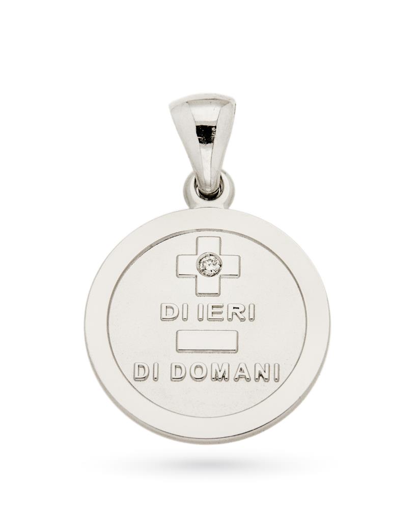 Ciondolo Unoaerre Medaglia dell'Amore oro bianco 18kt diamante - UNOAERRE