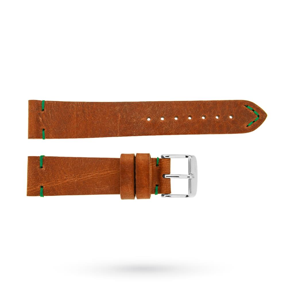 Honey leather strap with green stitching 20-18mm - BROS