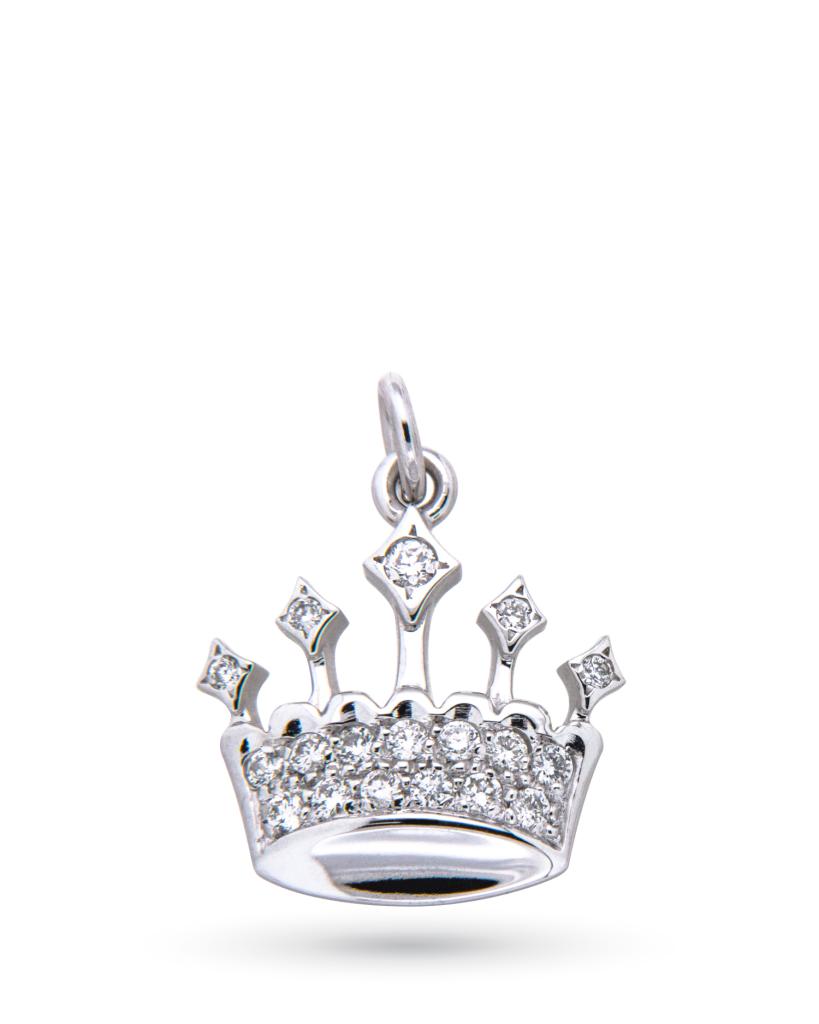 18kt white gold crown pendant with diamonds - ORO TREND