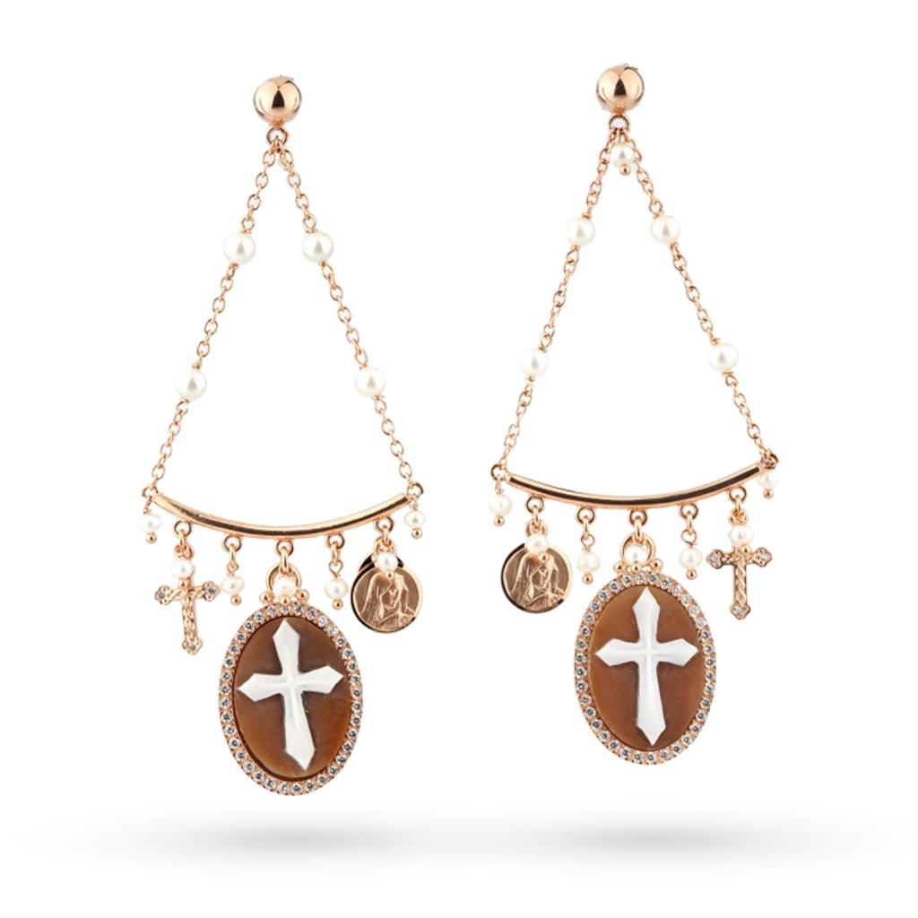 Pendant earrings with cameo with cross in 925 silver - CAMEO ITALIANO