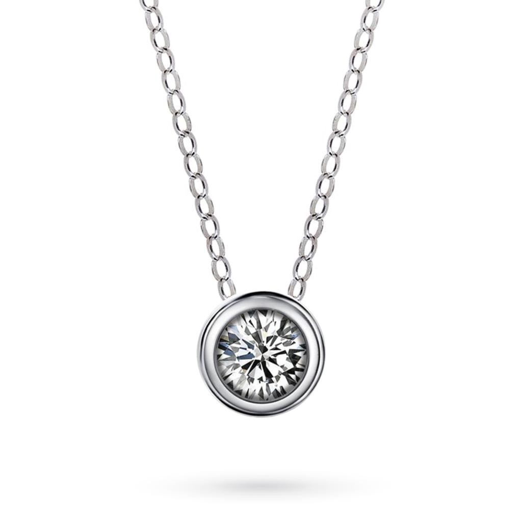 Solitaire necklace with diamond 0,10ct in 18kt white gold - CICALA
