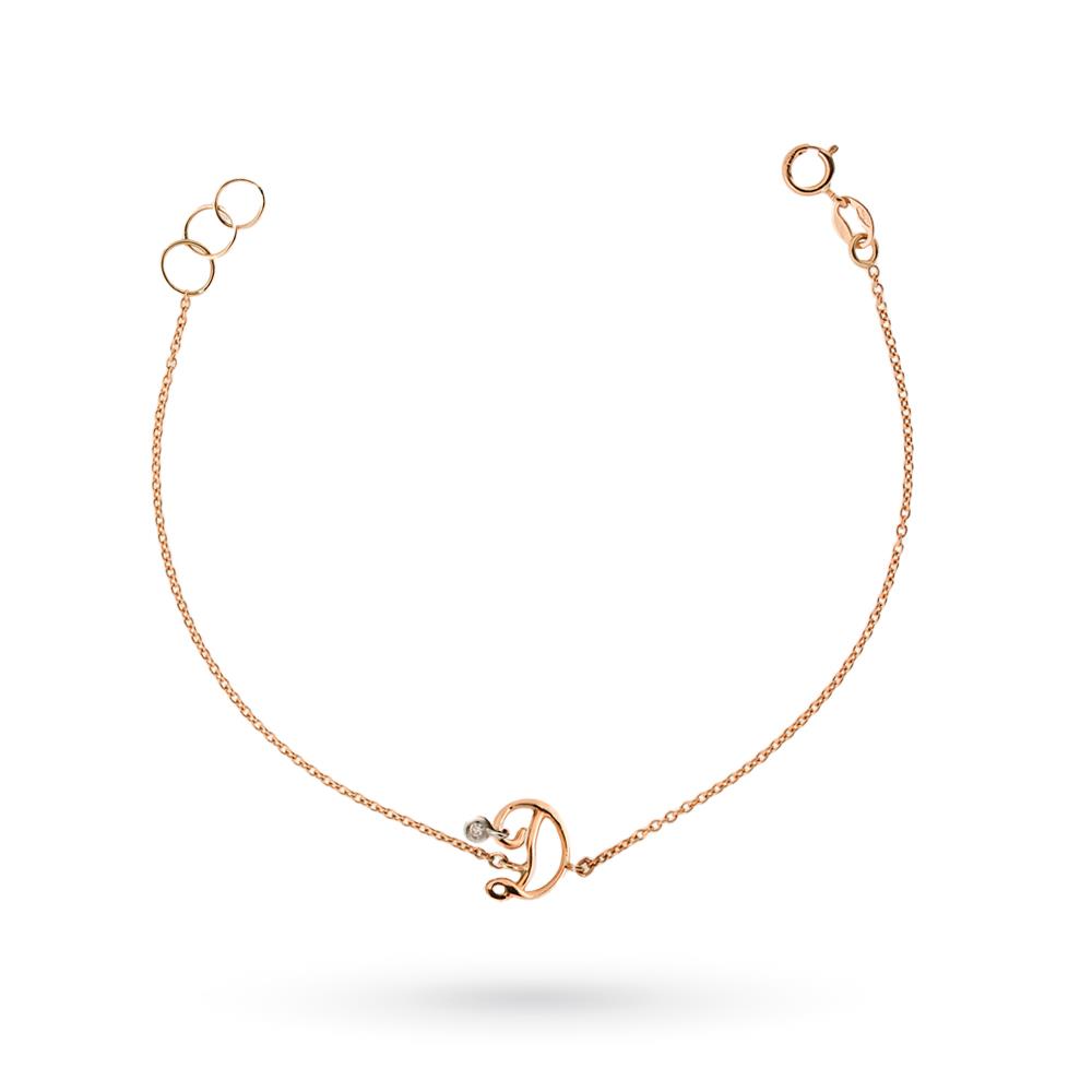 Diamond initial D wire bracelet in 18kt rose gold - PINOMARINO