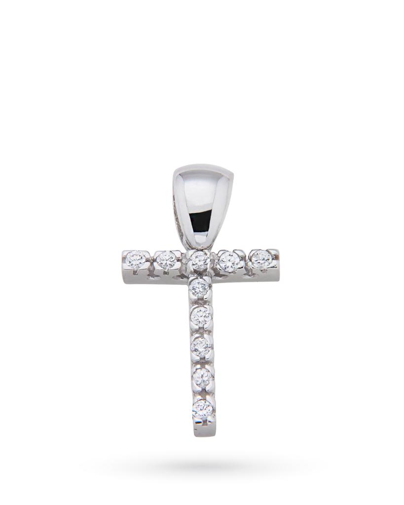 18kt white gold pendant with T alphabet letter and white zirconia - LUSSO ITALIANO