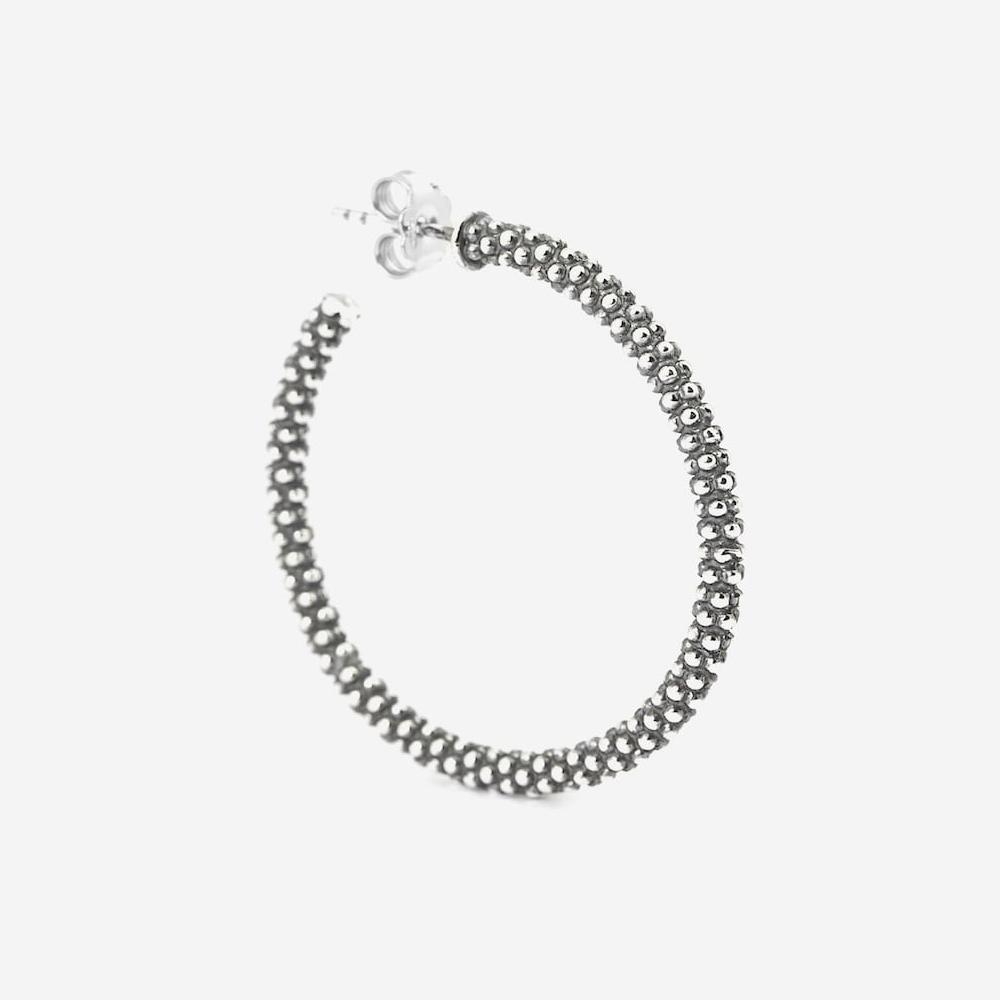  Mono orecchino cerchio grande argento 925 brunito puntinato - NOVE25