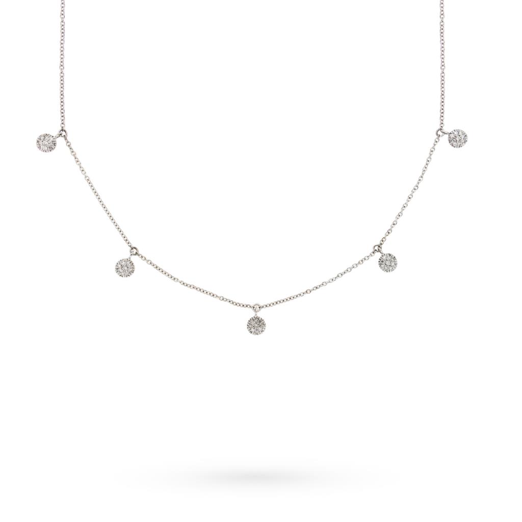 White gold rolo chain 5 diamonds pendants 0.16 ct - LUSSO ITALIANO