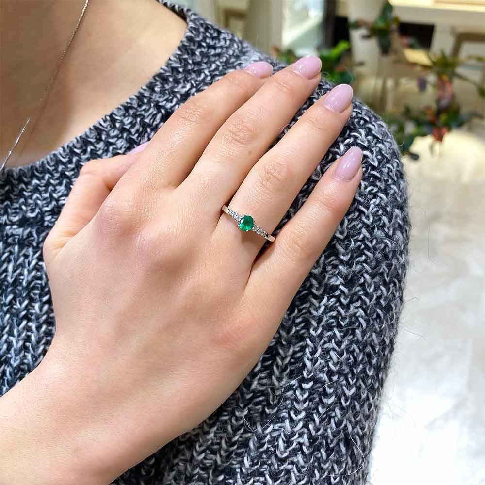 Anello fedina smeraldo ovale 0,31ct diamanti 0,08ct Mirco Visconti - MIRCO VISCONTI