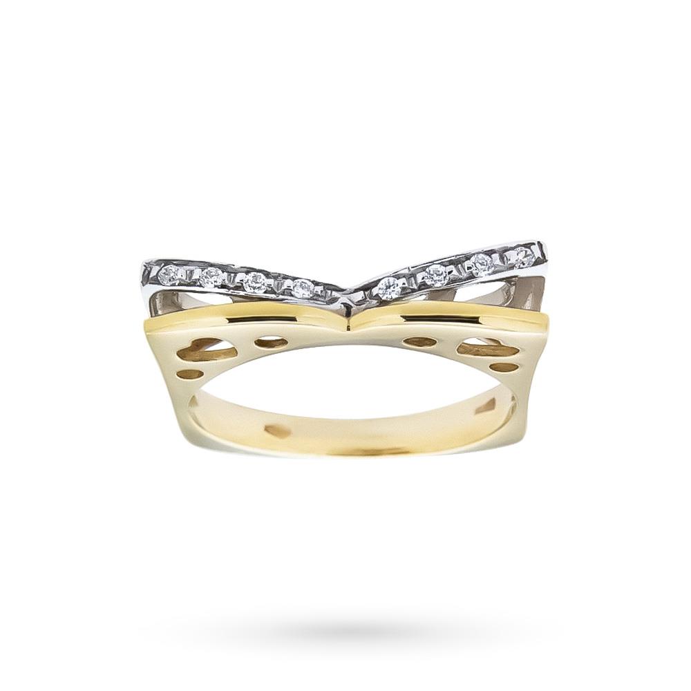 Double ring made in 18kt yellow and white gold. - LUSSO ITALIANO