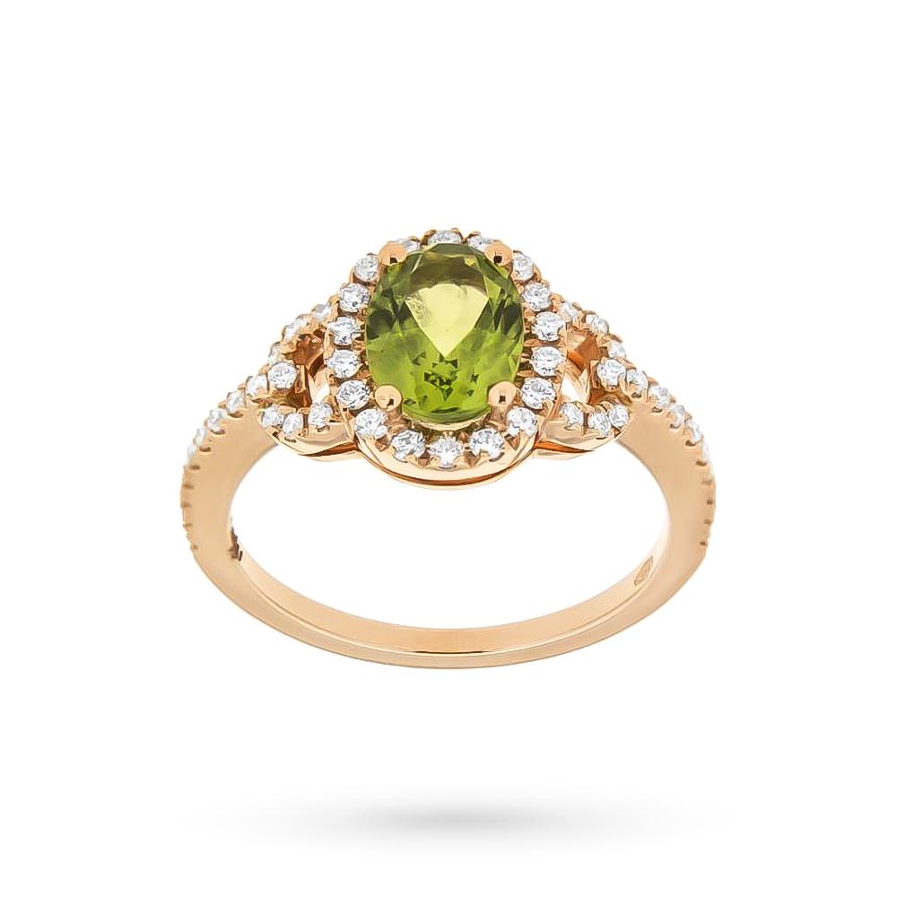 18kt yellow gold ring with oval green periodot and diamonds - CICALA