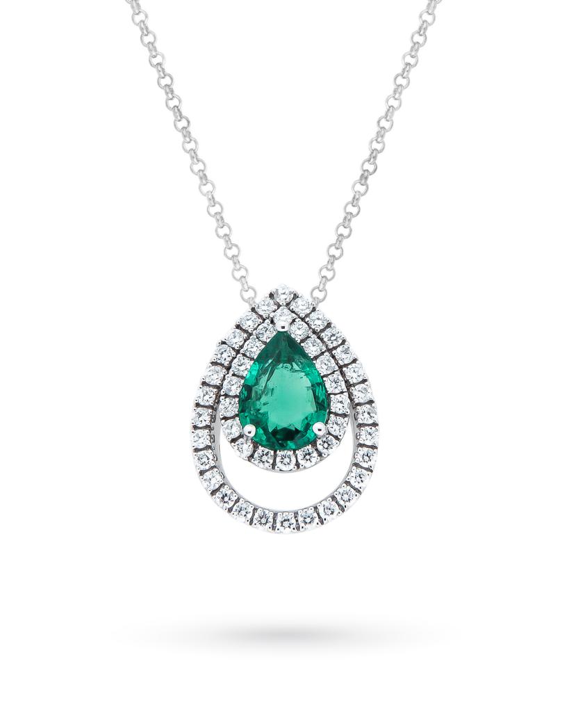 Girocollo con goccia di smeraldo e doppio contorno di diamanti - MIRCO VISCONTI
