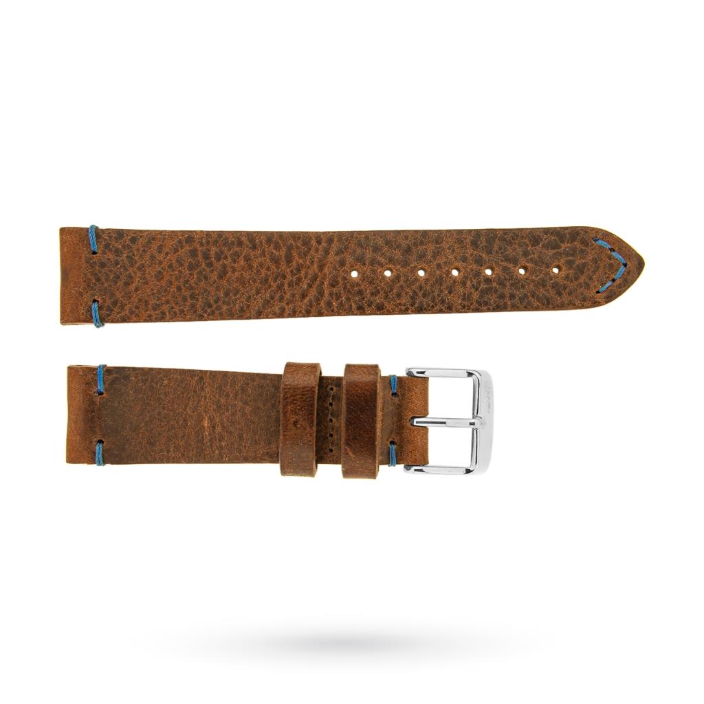 Brown leather strap with blue stitching 20-18mm - BROS