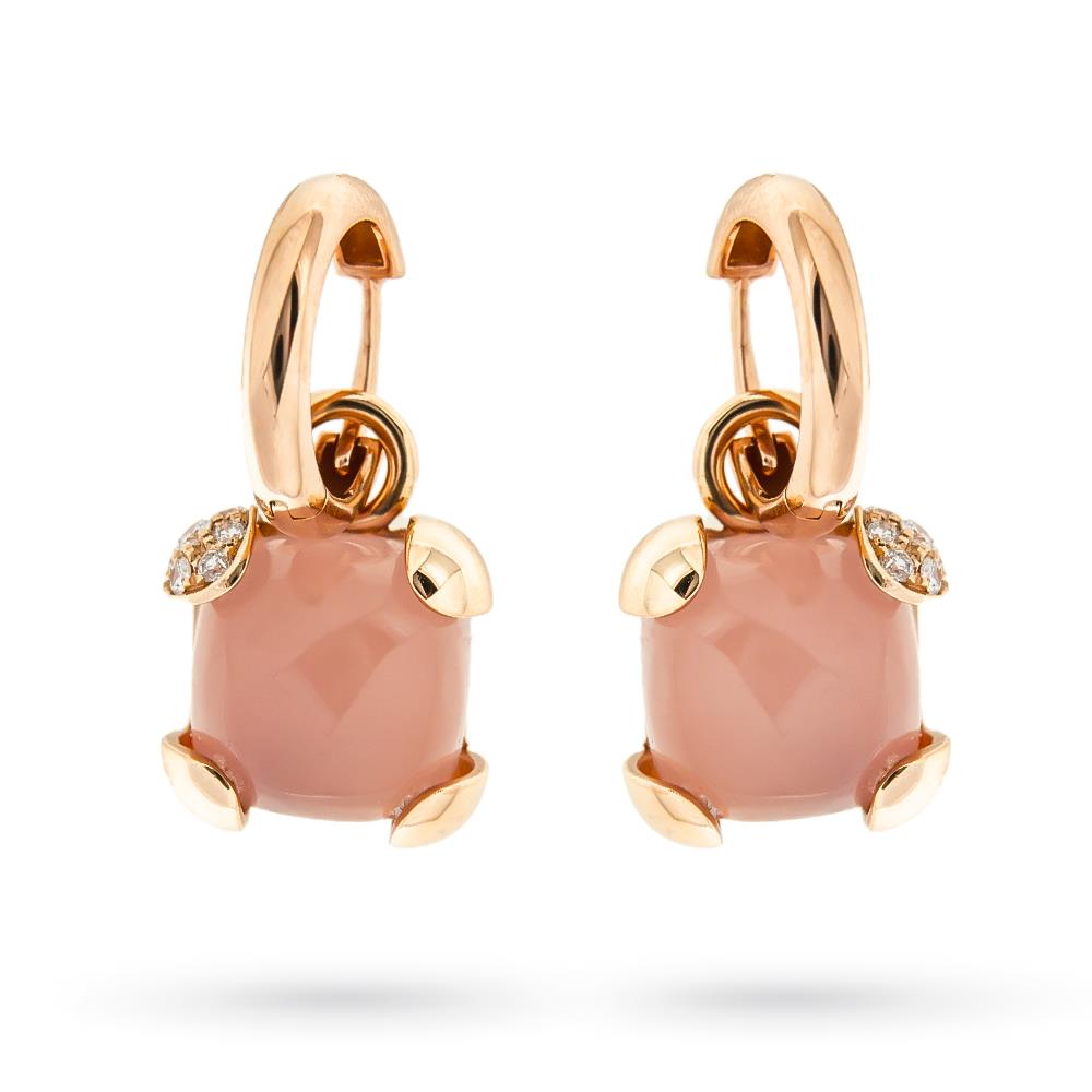 Orecchini pendenti quarzo rosa oro diamanti - LUSSO ITALIANO