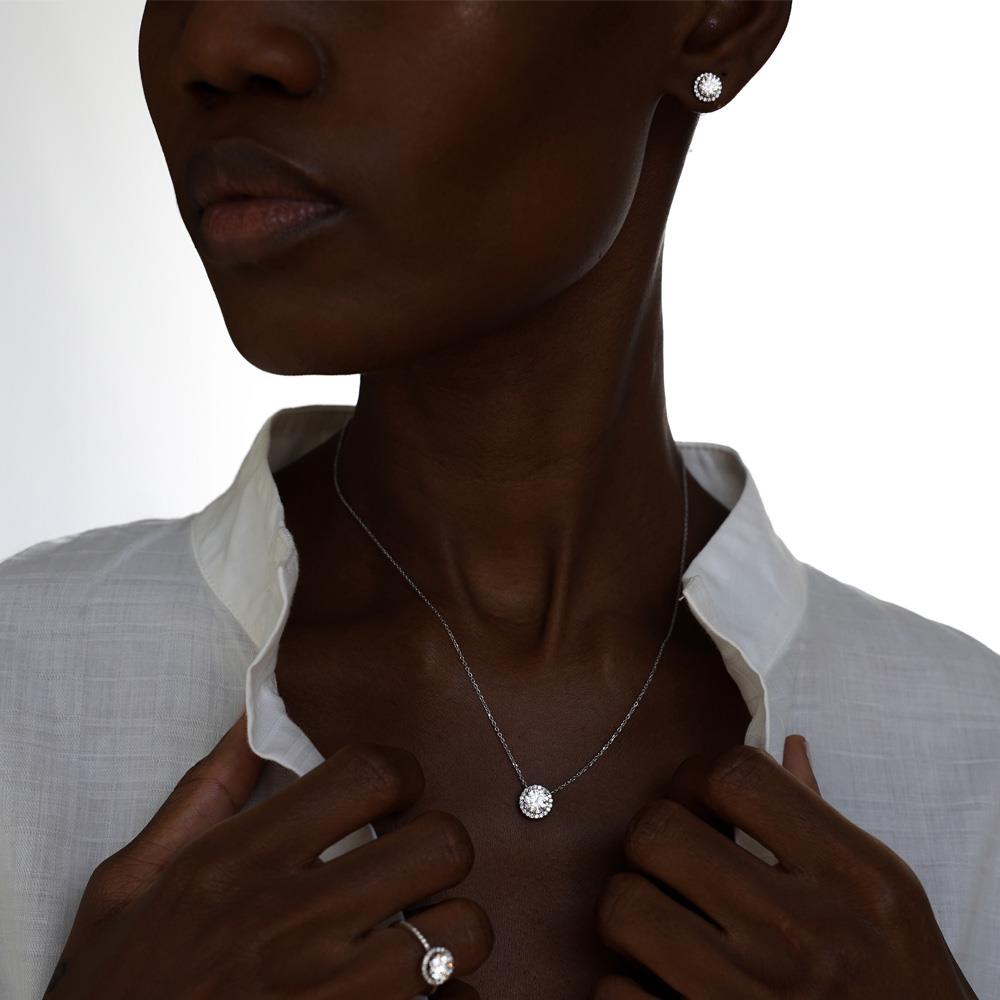 Girocollo Oro Bianco Diamante ~1 Carato Lab-Grown E Contorno - AMA