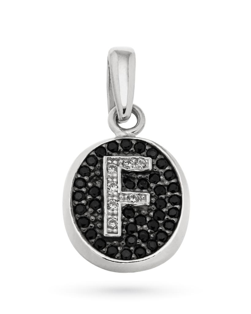 Ciondolo iniziale lettera alfabeto F in argento e zirconi - CICALA