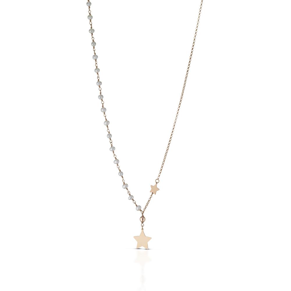 Collana girocollo argento rosa perle ciondolo stella 40cm - GLAMOUR