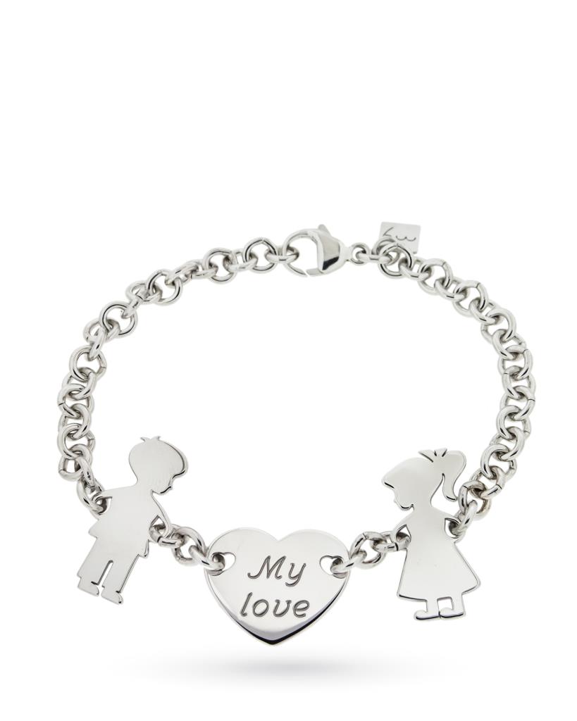 925 sterling silver bracelet with boy, girl and heart - MY JEWELS