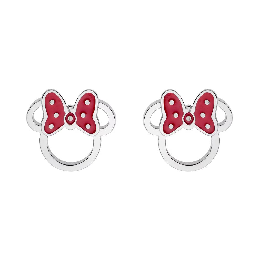 Disney hypoallergenic steel earrings Minnie pink bow with polka dots - DISNEY