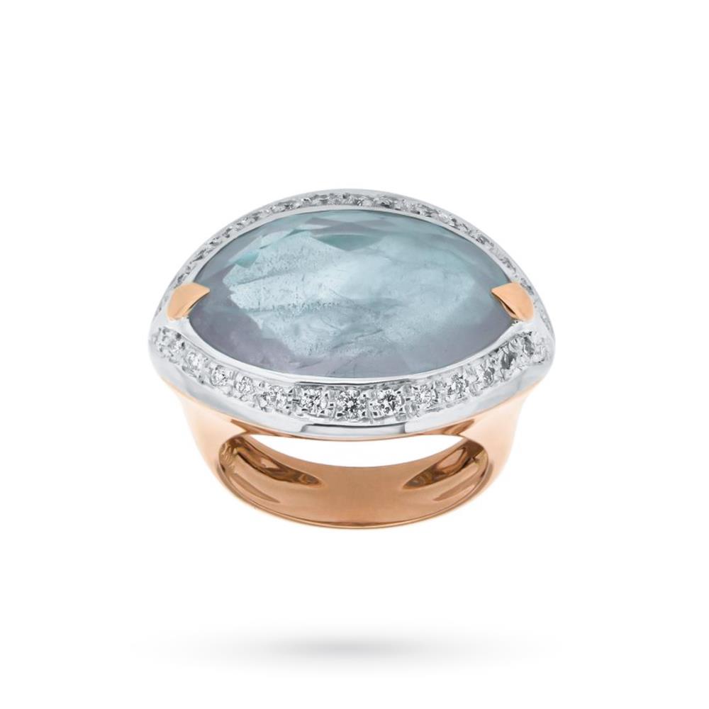Anello a fascia con acquamarina, oro e diamanti