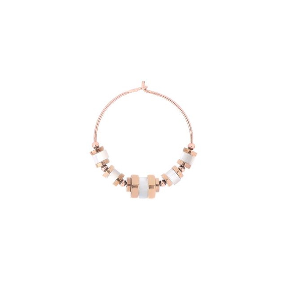 Single hoop earring with mother-of-pearl and cylinders in rose gold-plated 925 silver by Maman et Sophie