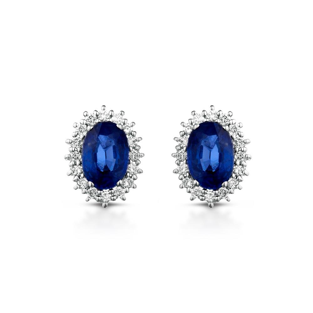 Gold earrings with diamonds and 1,09ct blue sapphire - LELUNE